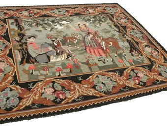 Handmade Moldavian Kilim Rug: 7x7 Rose Karabagh Design