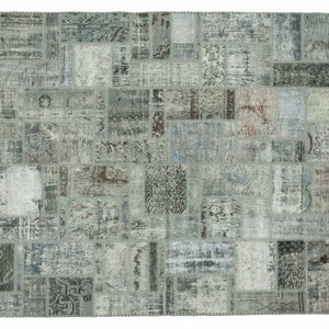 Gray Handmade Patchwork Turkish Rug: Small Decorative Rug (6x8)