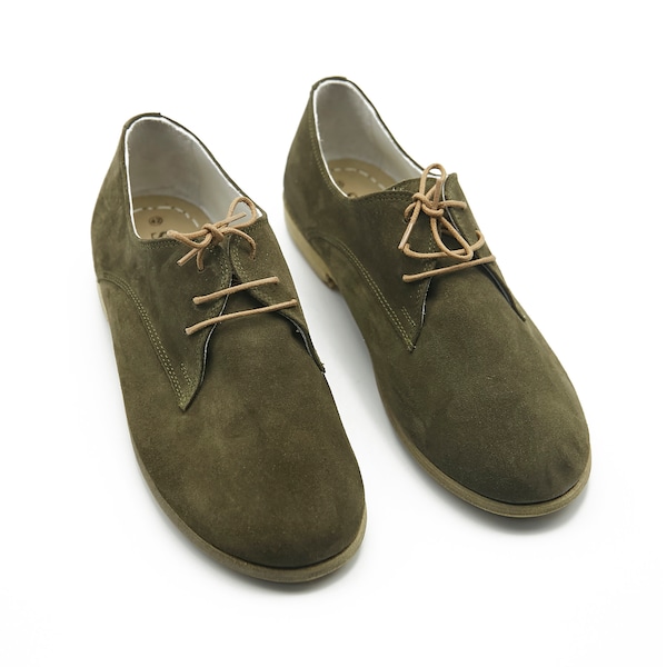 Scarpe Oxford in pelle scamosciata di colore verde da uomo, scarpe da uomo fatte a mano, regalo per uomo, scarpe stringate, regalo di San Valentino