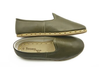 Womens Leather Loafers: Green Turkish Yemeni Shoes
