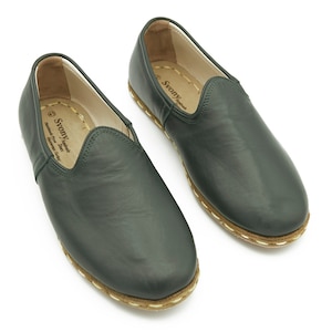 Men's Green Handmade Leather Shoes, Traditional Yemeni Shoes, Turkish Shoes, Genuine Leather Shoes, Leather Loafer