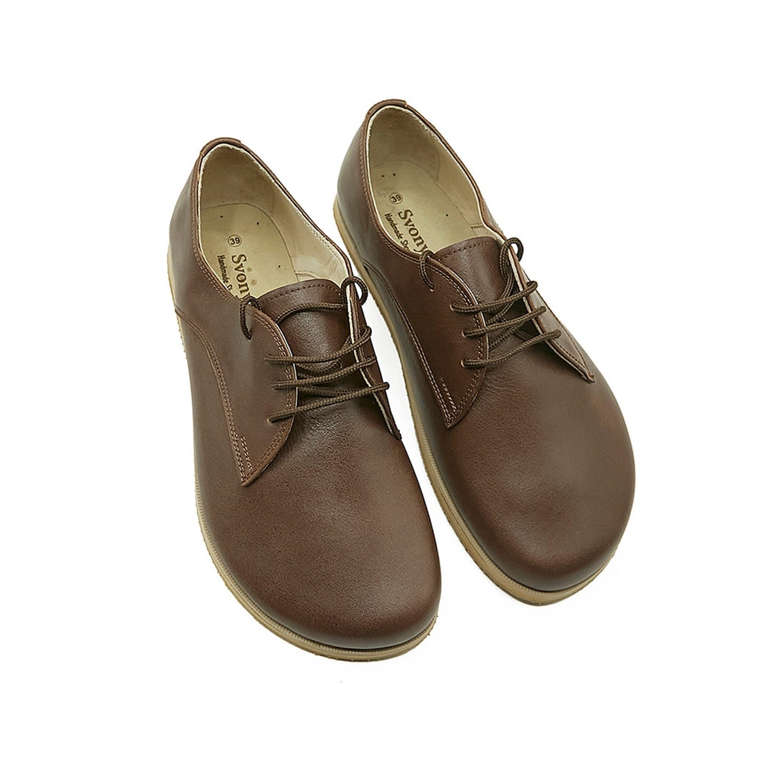 Men's Handmade Brown Leather Oxford Shoes: Zero Drop Barefoot