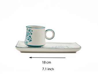 Juego de tazas de café de cerámica turca hechas a mano: porcelana art déco turquesa