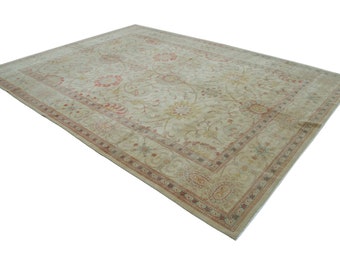 Hand-Knotted Anatolian Oushak Rug: 9x12 Vintage Turkish Carpet