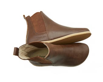Stivaletti Chelsea da uomo Barefoot fatti a mano, colore marrone, in pelle naturale, con soletta in pelle