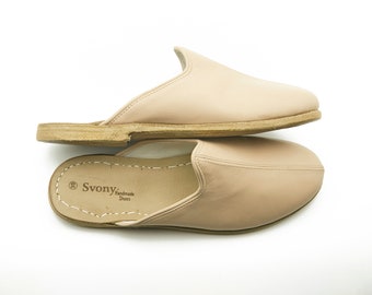 Pantufas de couro bege: sapatos iemenitas unissex feitos à mão