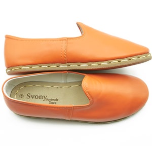 Men&#39;s Orange Handmade Leather Shoes, Traditional Yemeni Shoes, Turkish Shoes, Daily Leather Shoes,
