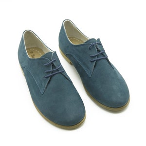 Handmade Women Blue Color Classic Oxford Shoe - Ladies Lace Up Shoes - Gift For Women - Leather Shoes