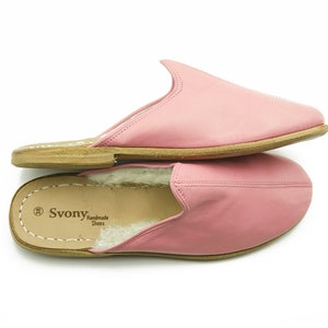 Women&#39;s Pink Slippers - Leather Shearling Slipper - House Slippers Women - Personalized Slippers - House Slippers - Warm Slippers