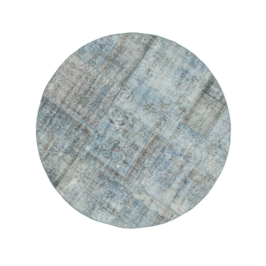 5' Handmade Blue Wool Round Area Rug Turkish Anatolian Etsy