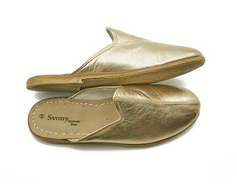 Chinelo feminino dourado feito à mão, calçado iemenita de couro, calçado sem cadarço feito à mão, sapato baixo feito à mão, presente de dia das mães