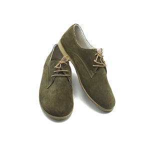 Women Green Color Oxford Shoes - Ladies Lace Up Shoes - Gift For Women - Leather Suede Shoes - Daily Shoes