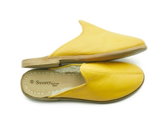 Shearling Women's Yellow Color Slipper, Handmade Leather Slipper, Gift for Women, Warm Slipper, House Slipper