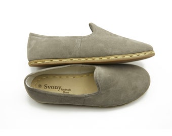 New Handmade Women Flat Suede Leather Shoes, Comfortable Shoes, Soft Leather Shoes, Her gift, Casual Shoes, Gray Shoes