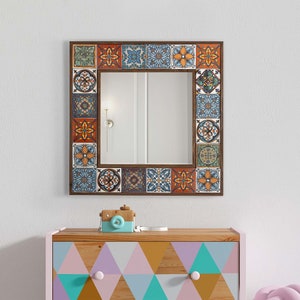 Calen Decorative Floor Mirror, Tile Mirror, Wall Mirror, Bohemian Mirror, Stone Mirror, Wall Hanging Mirror