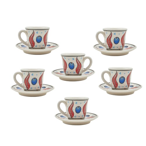 6 Sets of Vintage Turkish Coffee Set With Plate , shops Serving Coffee Cup Set , Guest Coffee Set , Turkish Ceramic Coffee Set