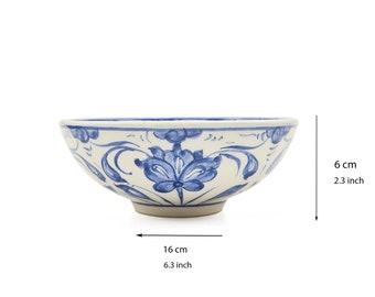 6 Inches Turkish Ceramic Bowl , Decorative Salad Bowl , Mezze Bowl , Authentique Blue&White Kitchen Decor