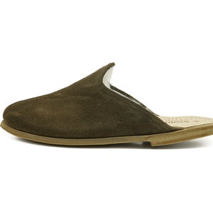 Green Sheep Skin Shearling Men Slippers, Handmade Suede Slippers, Leather Slippers, Gift for Men