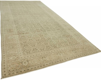 8 x 17 handgemaakt beige groot tapijt, vintage tapijt, woondecoratietapijt, extra groot woonkamertapijt, natuurlijk oversized vloerkleed
