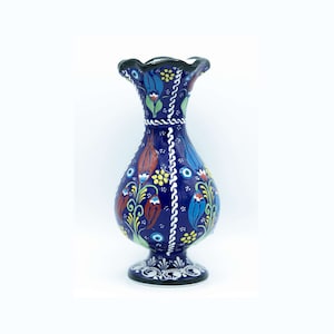 Handmade Turkish Ceramic Vase, Decorative Blue Ceramic Craft , Table Top Floral Lace, Decorative Home Decor Vase