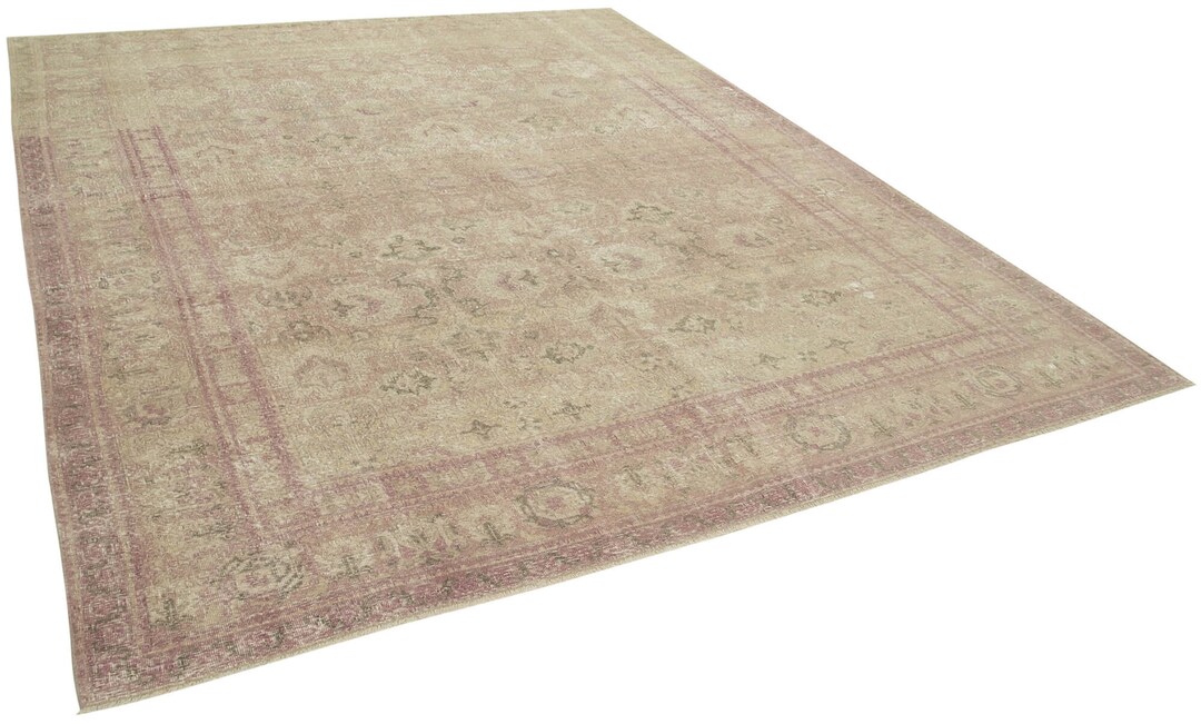 9x11 Distressed Beige Large Rug, Handmade Oversize Rug, Living Room Rug