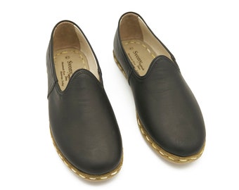 Men's Black Leather Slip-On Shoes: Handmade Comfort Loafers