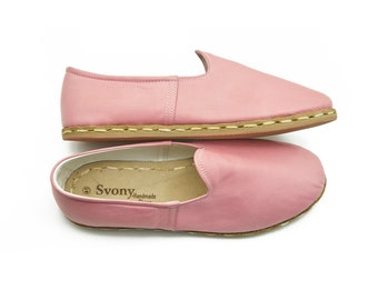 Chaussures pour femmes en cuir de couleur rose, chaussures en cuir faites à la main, chaussures quotidiennes, chaussures yéménites, chaussures Svony, chaussures plates