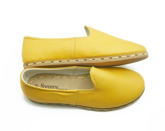 Zapatos yemeníes de cuero amarillo: pantuflas turcas hechas a mano