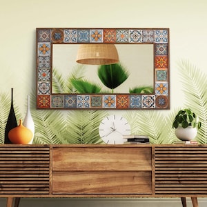 Forbes Decorative Floor Mirror, Tile Mirror, Wall Mirror, Bohemian Mirror, Stone Mirror, Wall Hanging Mirror