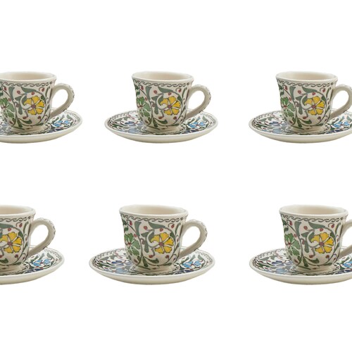 6 Sets of Vintage Turkish Coffee Set With Plate , Serving Coffee Cup Set , Guest Coffee Set , Turkish Ceramic Coffee shops Set