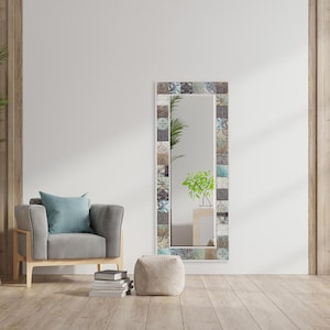 Wooden Frame Mirror, Tile Mirror, Wall Mirror, Bohemian Mirror, Stone Mirror, Wall Hanging Mirror