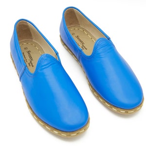 Handmade Leather Blue Shoes - House Shoes - Soft Shoes - Mens Shoes - Svony Shoes - Orthopedic Slippers - Ortopedic Shoes