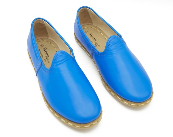 Handmade Leather Blue Shoes House Shoes 