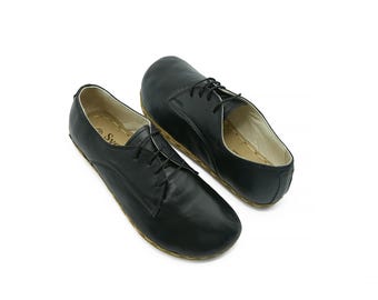 Women's Minimalist Barefoot Black Oxford Shoes Zero Drop Lace up