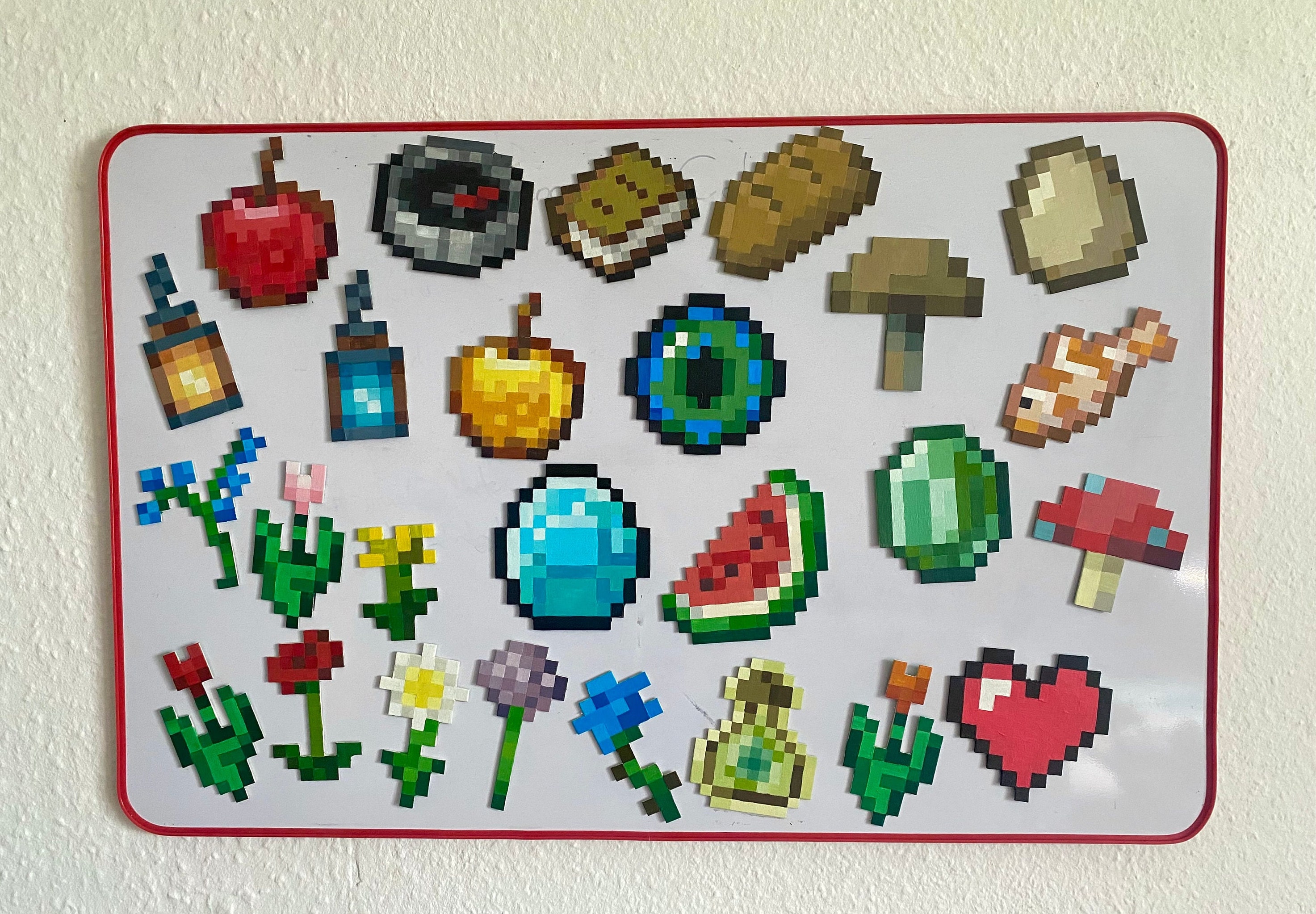 Aimants Minecraft pour jeu vidéo pixel art, peinture acrylique peinte à