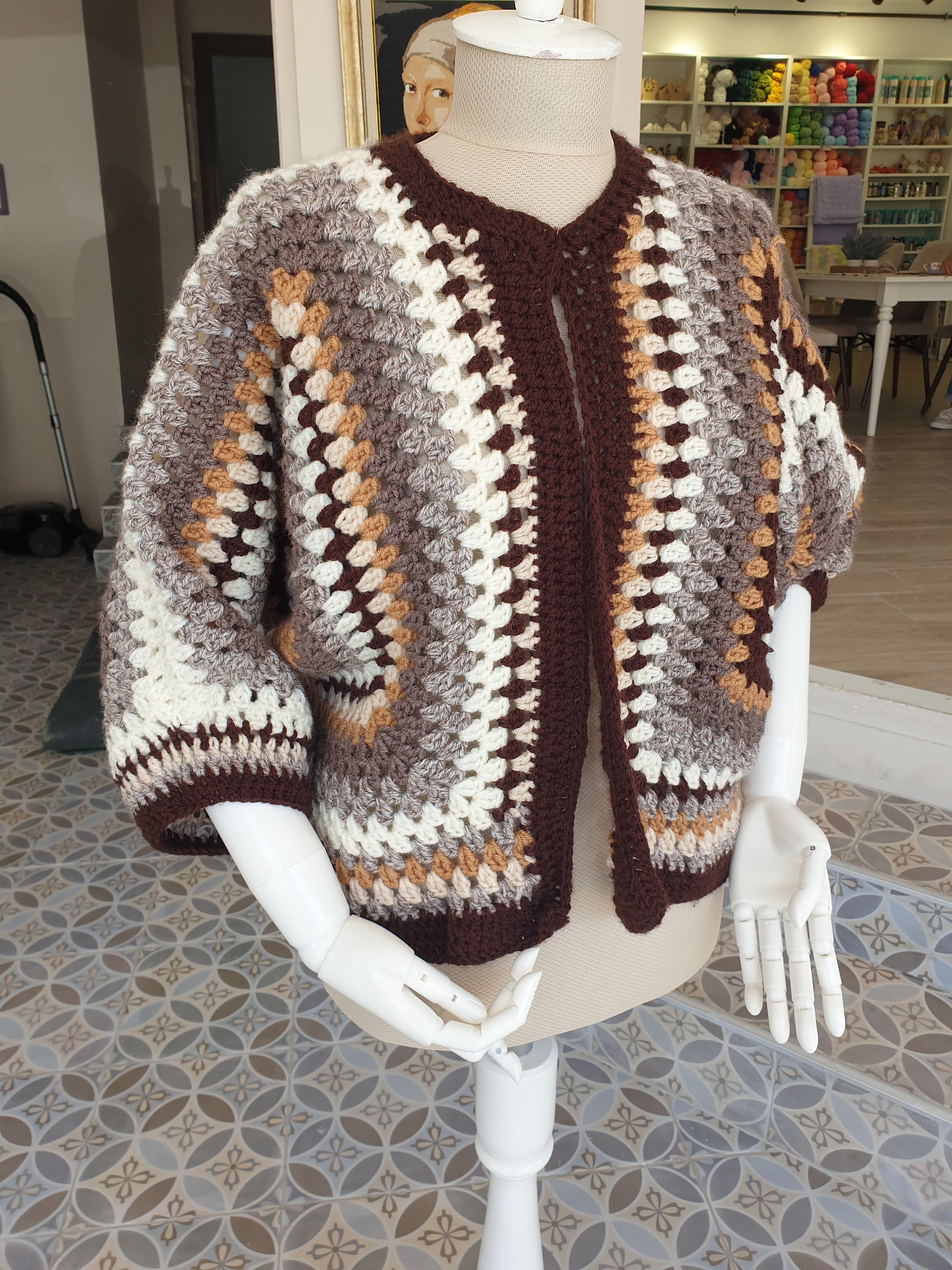 Crochet hexagon cardigancolorful cardiganbrown cardigan Etsy