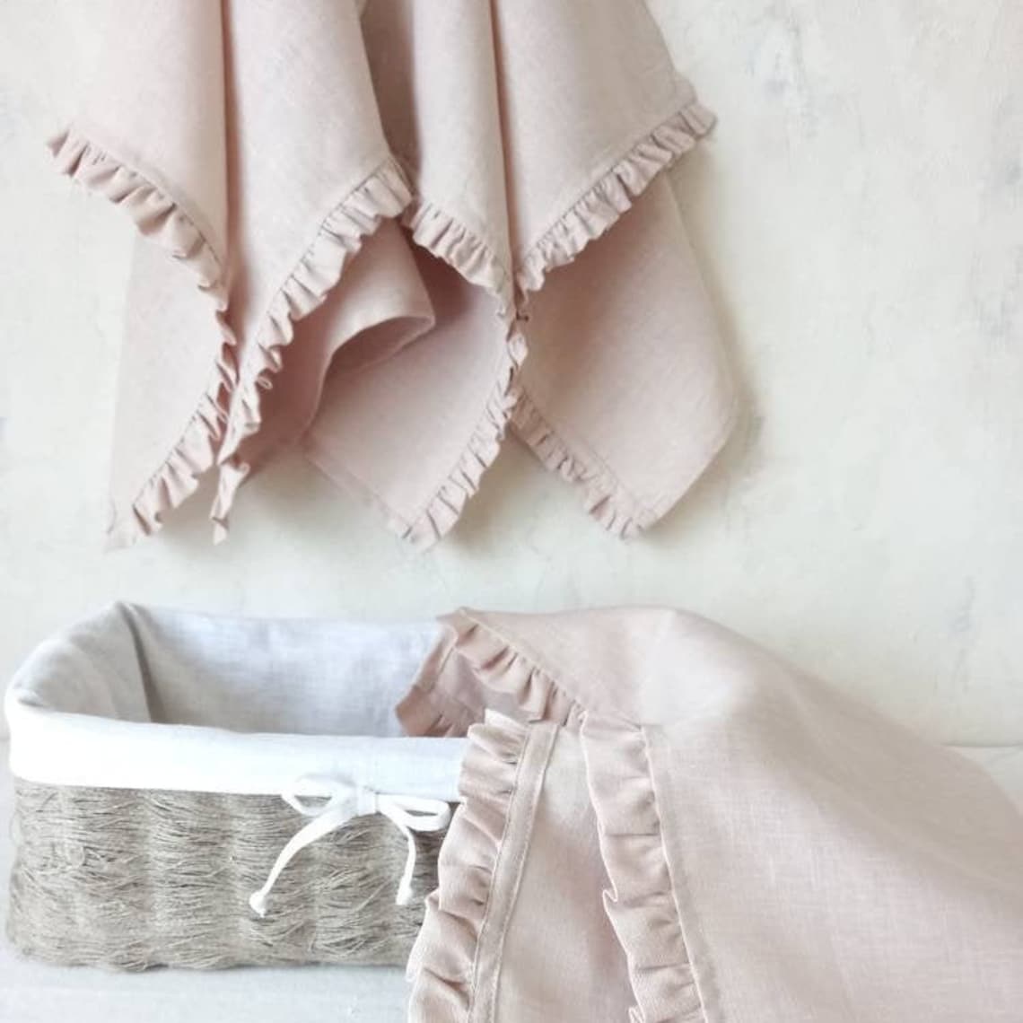 Ruffled shabby chic towel Pure linen kitchen towels Etsy