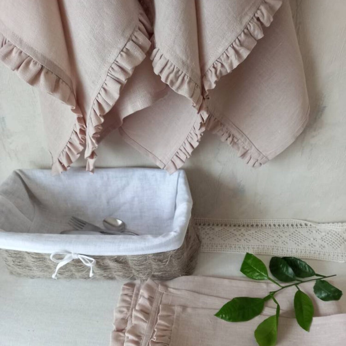 Ruffled shabby chic towel Pure linen kitchen towels Etsy