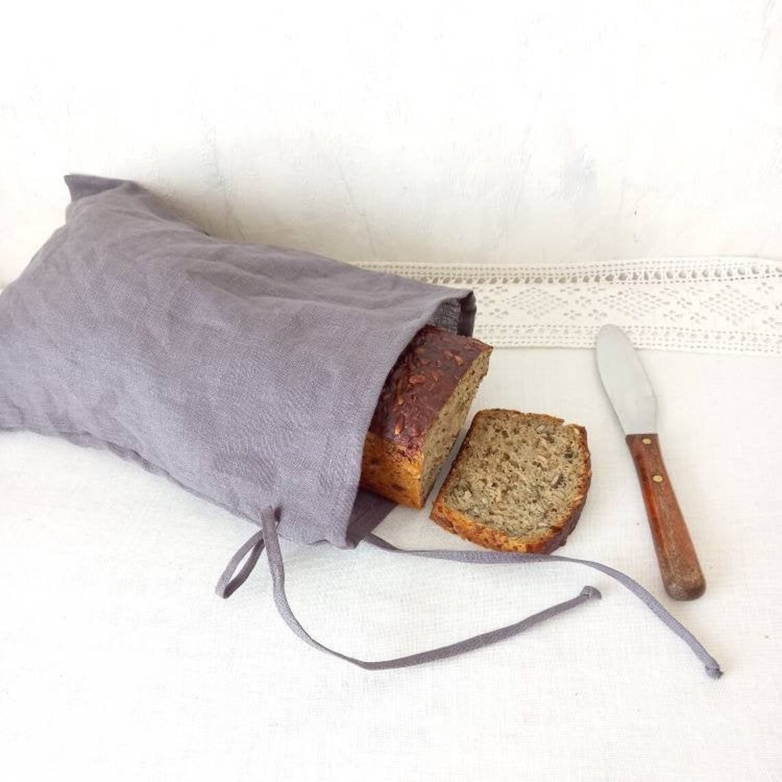 Natural linen bread bag Bread storage Baguette bag Etsy