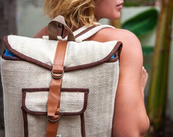 Himalayan Hemp Backpack | Handmade | Leather | Travel | Festival | Gym Bag | School Laptop | Hippie | BOHO | Hiking | Rucksack
