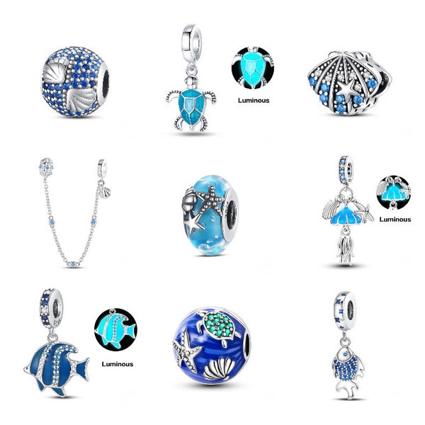 S925 Sterling Silver Pandora Charm Ocean Series Turtle Crab Mermaid Charms Beads Dangle Beads Fit Pandora Snake Chain Charms