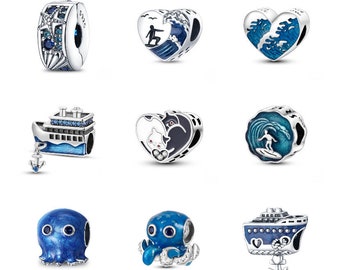 S925 Sterling Silber Pandora Charm Serie Meeresschildkröte Krabbe Mermaid Charms Beads passen Pandora Schlangenkette Charms