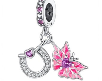 S925 Sterling Silber Pandora Charm Bunte Liebe Schmetterling Blumen Rosa Charms Beads baumeln Perlen passen Pandora Schlangenkette Charms