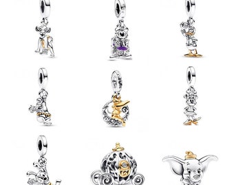 S925 Sterling Silver Pandora Charm Pendentif Disney Anniversaire Mickey Minnie Dumbo Fit Pandora Snake Chain Charm Bracelet Européen