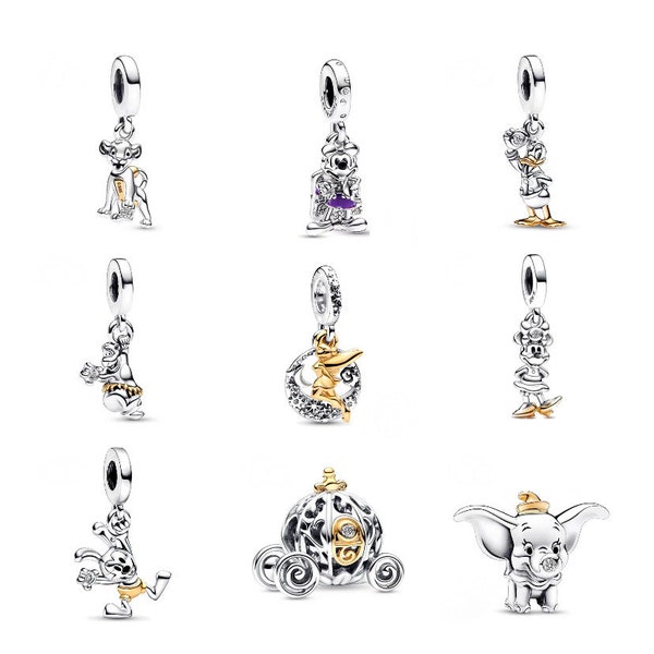 S925 Sterling Silver Pandora Charm Pendant Disney Anniversary Mickey Minnie Dumbo Fit Pandora Snake Chain Charm European Bracelet