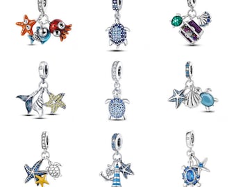 S925 Sterling Silber Pandora Charm Serie Meeresschildkröte Krabbe Mermaid Charms Beads passen Pandora Schlangenkette Charms