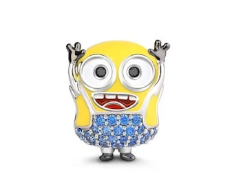 S925 Sterling Zilver Minion Series Cartoon Pandora Charm Hanger, Hart Geboortesteen, Fit Pandora Snake Chain Charm Europese armband