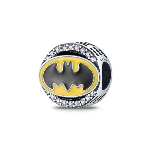 S925 Sterling Silver Batman Pandora Charm Pendant, Heart Birthstone Fit Pandora Snake Chain Charm European Bracelet Birthday Gift