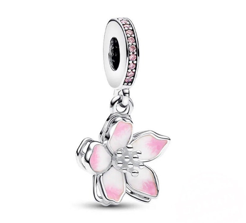 S925 Sterling Silber Pandora Kirschblüte baumeln Charme Sliver Charms Anhänger Herz Birthstone Fit Pandora Schlangenkette europäischen Armband Bild 1