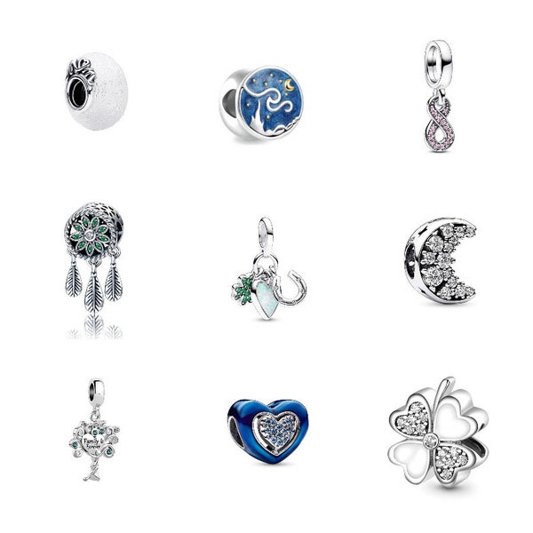 S925 Sterling Silver Pandora Charm Pendant Barcelona Clover Moon Tree of Life Charms Fit Pandora Snake Chain Charm European Bracelet